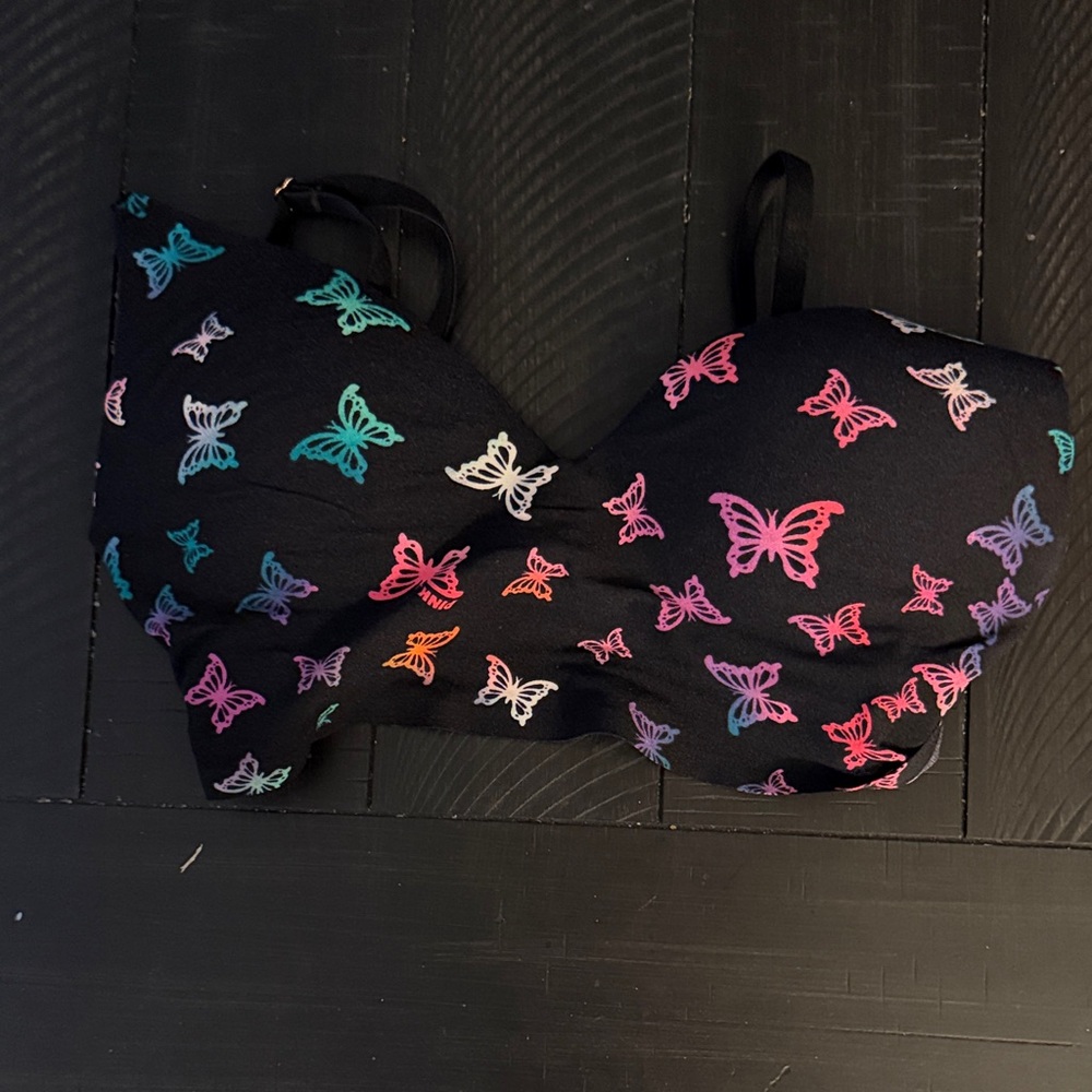 Victoria's Secret Black Bra with Colorful Butterfly Print